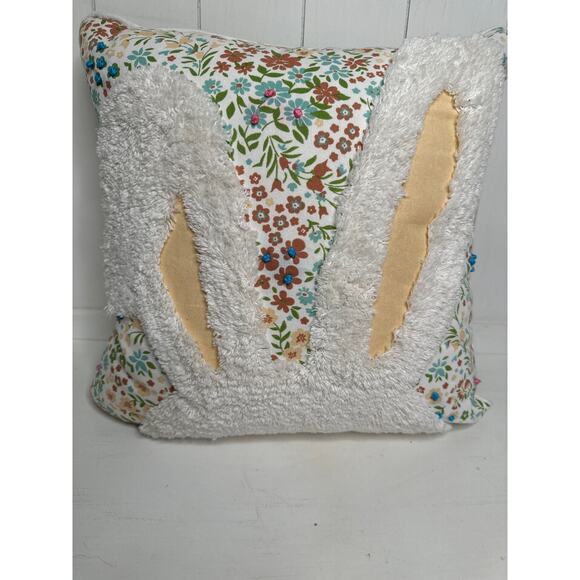 Easter Bunny Fuzzy Ears Spring Floral Decorative Throw Pillow Green Back - Picture 1 of 2
